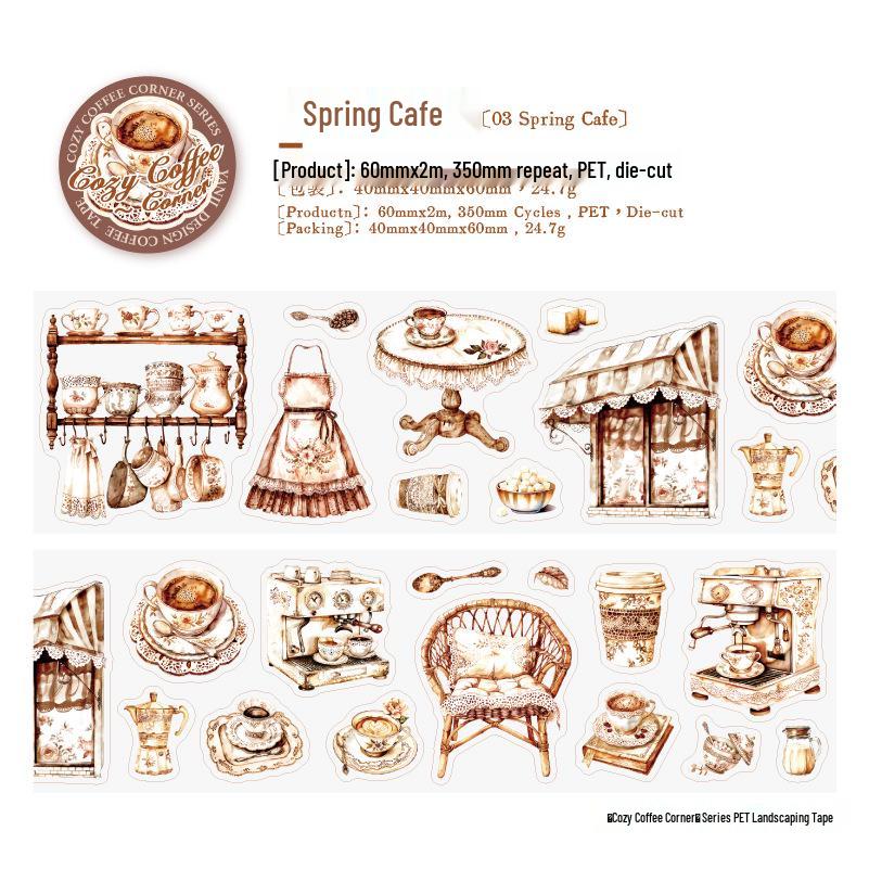 Cozy Coffee Corner Retro Die-Cut Tape for Journals & Decor No Specific Size