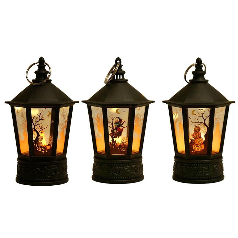 Halloween Led Candle Lantern Vintage Witch Castle Pumpkin Ghost Pagoda Wind Lantern Hanging Indoor Outdoor Party Decor Supplies