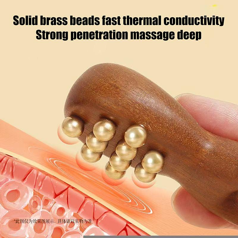 Wooden Nose Gua Sha Tool with Brass Beads – Handheld Comb for Facial Acupressure, Meridian Stimulation, and Relaxation