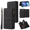 For iPhone 17 Air Zipper Wallet Case with 15 Card Slots and Strap Leather Phone Cover