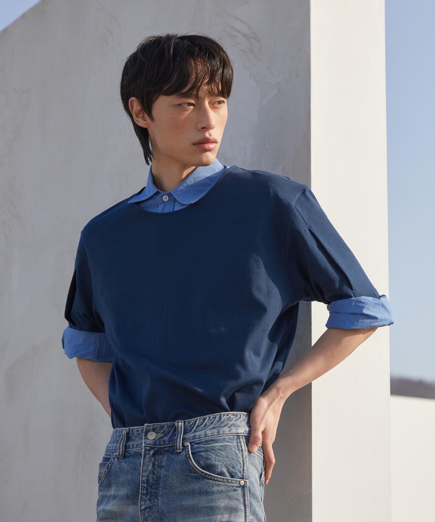Dibeullu Tuck U-Neck Short Sleeve Navy