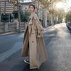 Jesienny Zimowy Khaki Długi Płaszcz Trencz dla Kobiet Kurtka Elegancka Odzież Wierzchnia Kołnierz Klapowy Pasek do Wiązania Koreański Szyk Wiatrówka
