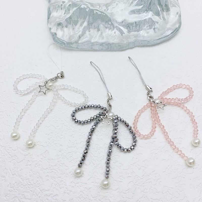Stylish Bowknot Star Phone Charm Fashionable Crystal Beaded Butterfly Keychain Colorful Bag Pendant for Women Girls