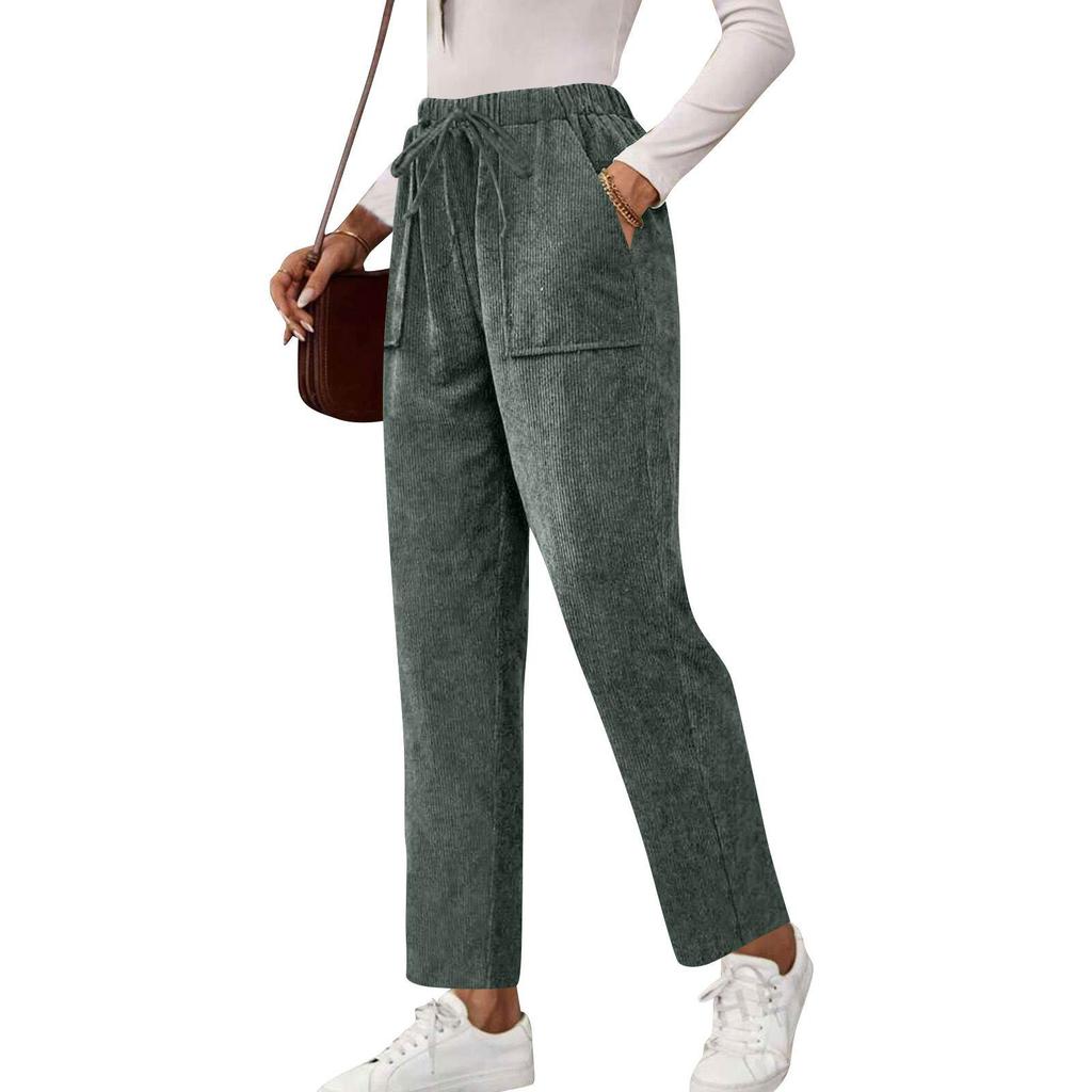 Women's Solid Color Corduroy Pocket Straight Casual Long Pants