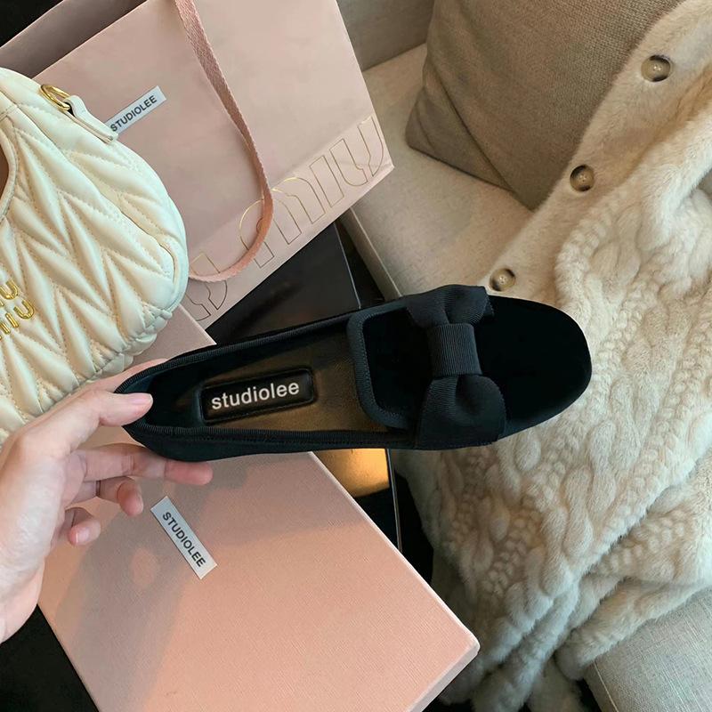 Sweetheart pedal velvet shallow mouth bow flat bottom girl