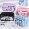 Large Light Color Multi-Compartment Pencil Case Durable with Clear Window Portable Cosmetic Bag for Stationery