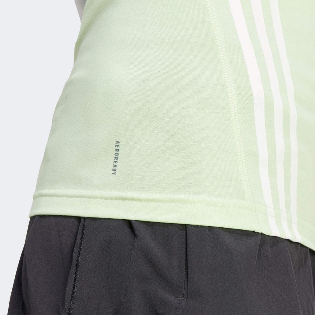 Adidas Three Stripe Color Block Round Neck Short Sleeve T-Shirt Women Tops Green IW8786