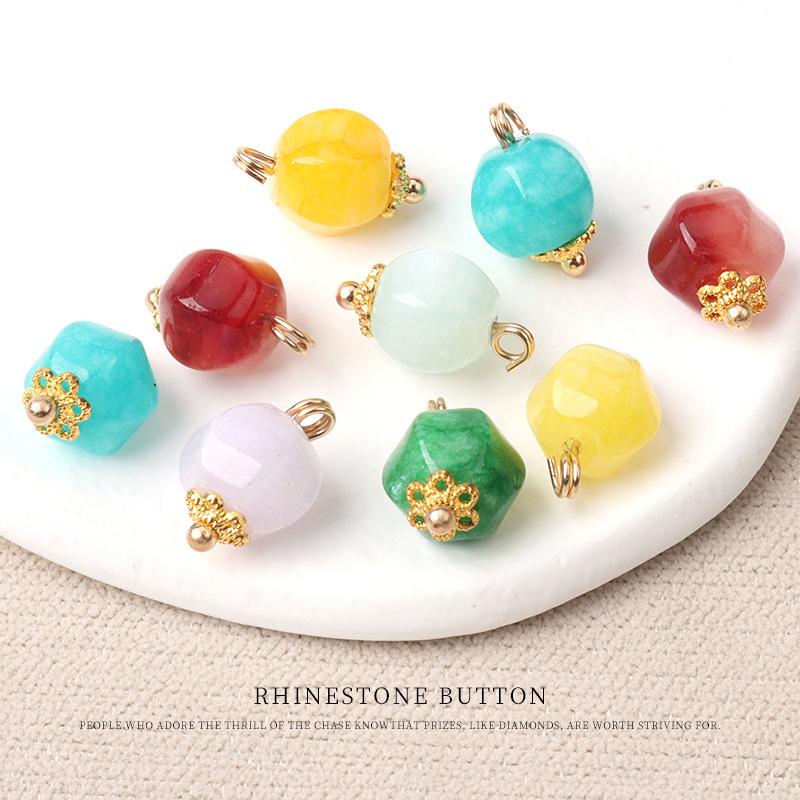5pcs Flower Tray Jade Hexagonal Bead Button Chinese Tang Style Hanfu Button Shirt Cardigan Sweater Lantern Bead Button