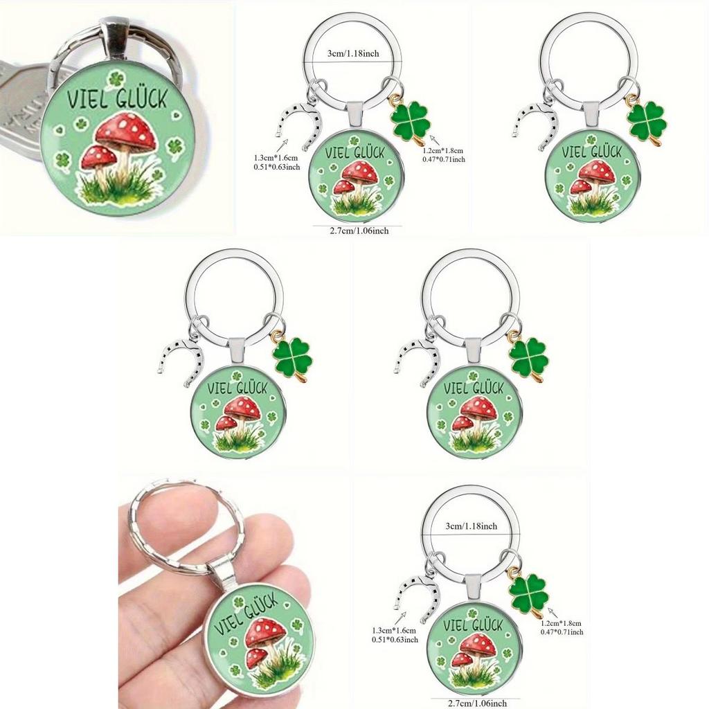 Four Leaf Clover And Mushroom Keychain Alloy Cute Gift For Couples And Friends