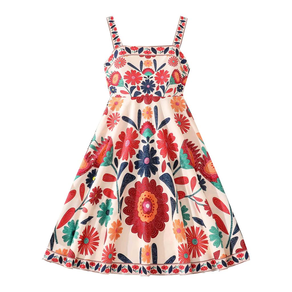 Girls' Fashionable Dress for Summer, Children's Casual Printed Halter Top Dress