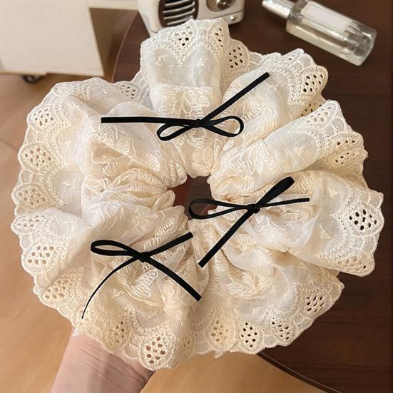 Hair Tie Embroidery Lace Fabric Bowknot Decor Hair Scrunchie High Elasticity No Damage