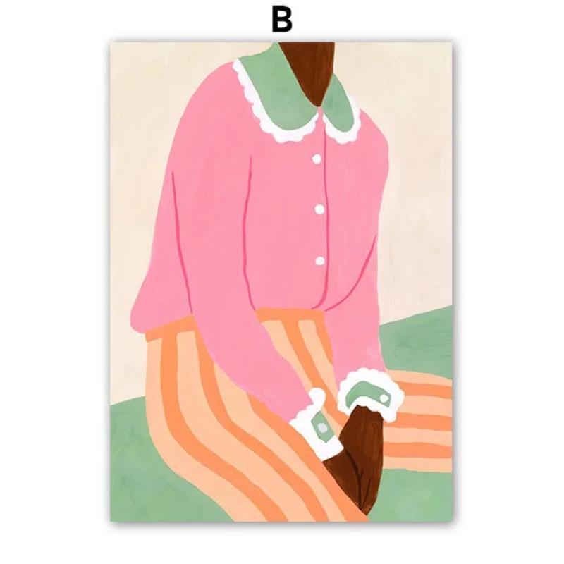 Mode Mädchen Hund Vase Blume Banane Abstrakt Poster und Drucke Wandkunst Leinwand Malerei Bild Hotel Bar für Wohnzimmer Dekor
