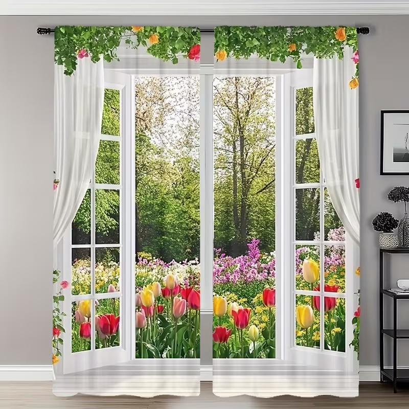 2 Stück Fensterbank Garten Druck Vorhänge geeignet für Schlafzimmer Wohnzimmer Küchendekoration Heimdekoration Fenster Vorhang