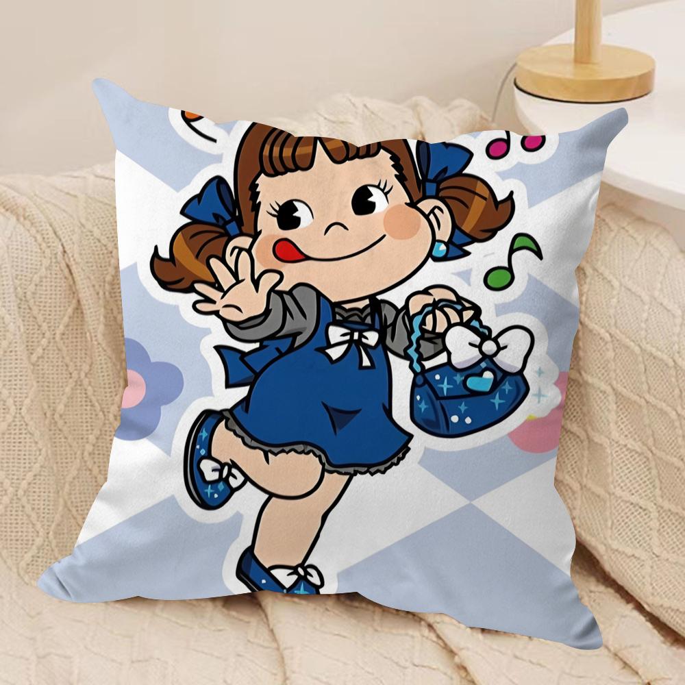 PPeko LollipopA Happy Girl Cushion Cover Short plush Doublesided Print Square Throw Pillow Covers Sofa Home Cushion Decor