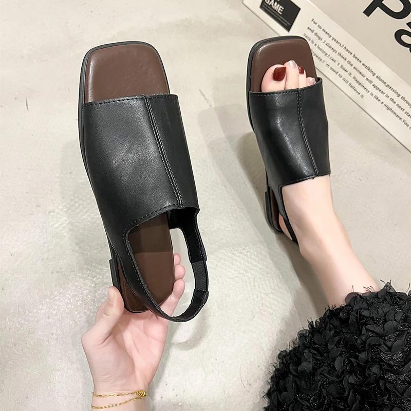 Women's Summer Sandals 2025 Luxury Artificial Leather Barefoot Shoes For Women Comfortable Moccasins Outdoor Low Heels Sandals
