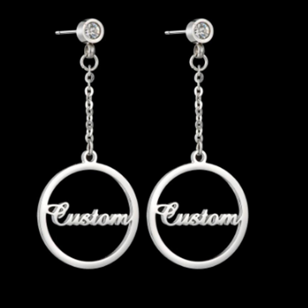 Atoztide Personalized Customized Round Star Name Earring Stainless Steel For Women Girl Fashion Eardrop Birthday Jewelry Gift