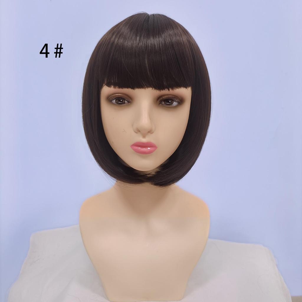 12-inch Short Straight Bangs Wig for Women - European & American Style Synthetic Bob