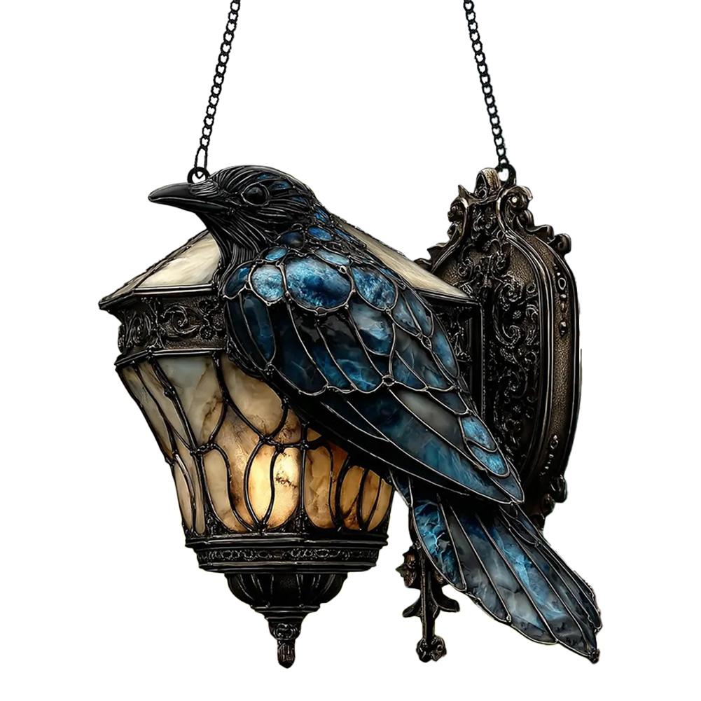 Halloween Crow Lantern Suncatcher Decoration Acrylic 2D Flat Window Hanging Decoration Raven Hanging Ornament Halloween Decor