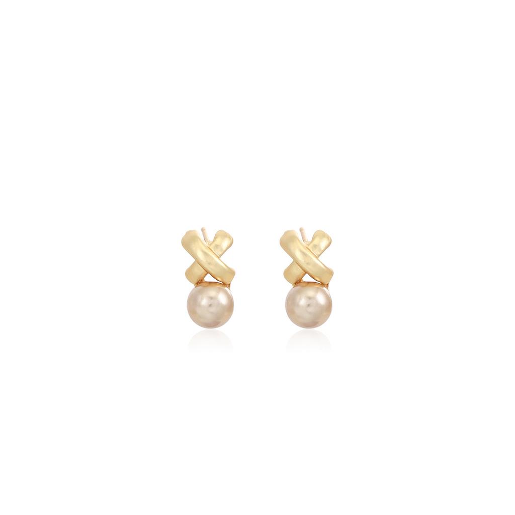 French Retro Cross Champagne Pearl Earrings, Medieval Light Luxury High-End Celebrity Earrings For Women