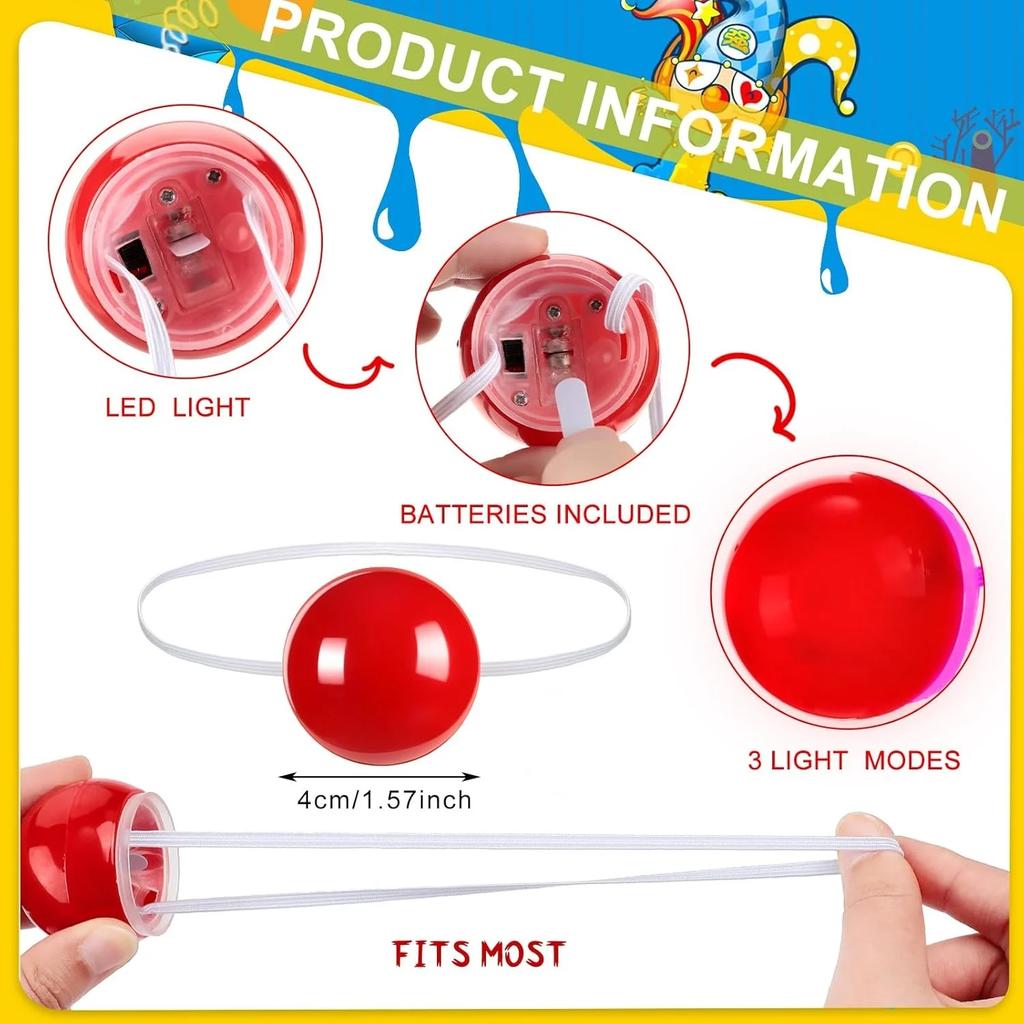 1/3/5 szt. Świecące Plastikowe Czerwone Nosa Rozświetlane Nosy Klauna Akcesoria Przebraniowe Artykuły do Występów Scenicznych na Halloween Boże Narodzenie