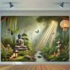 1 Piece Buddha Statue Butterfly Garden Background Banner Suitable for Birthdays Zen Parties Multiple Sizes To Choose from