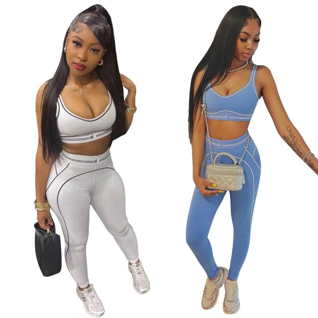 Y9006 Women's Summer Letter Print Yoga Sports Casual Two-Piece Set