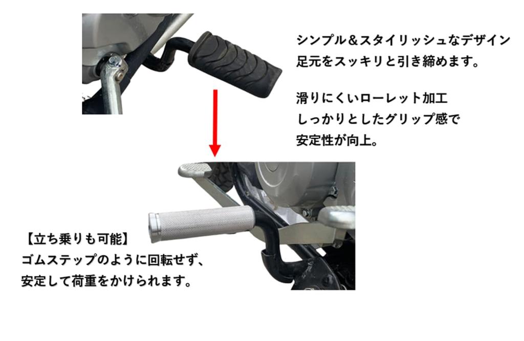 Set of 2 front aluminum steps for Honda Cub/Cross Cub CC110. Aluminum alloy footpegs, universal, aftermarket parts (silver).
