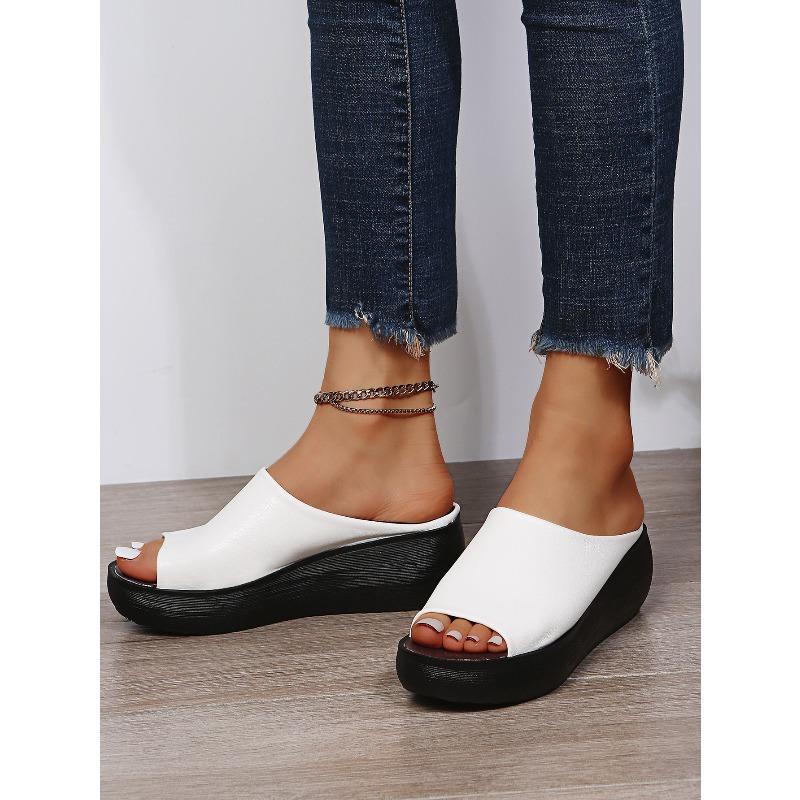 Womens New Summer Peep Toe Solid Color Wedge Slippers European and American Style
