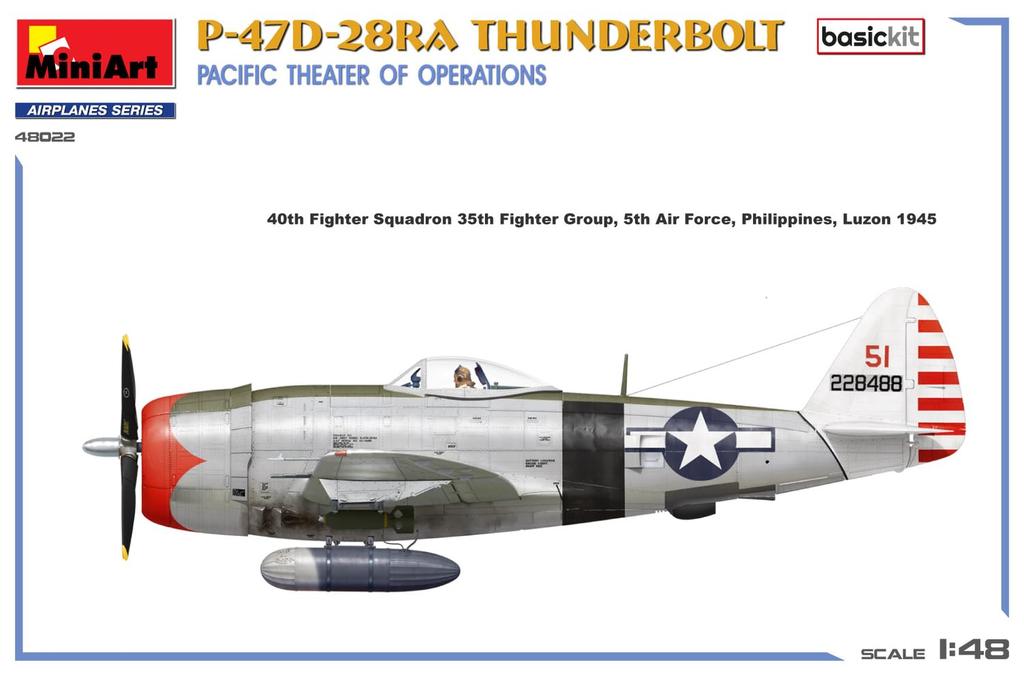 Miniart 1/48 Scale American P-47D-28RA Thunderbolt Pacific Theater Basic Kit Plastic Model Kit MA48022