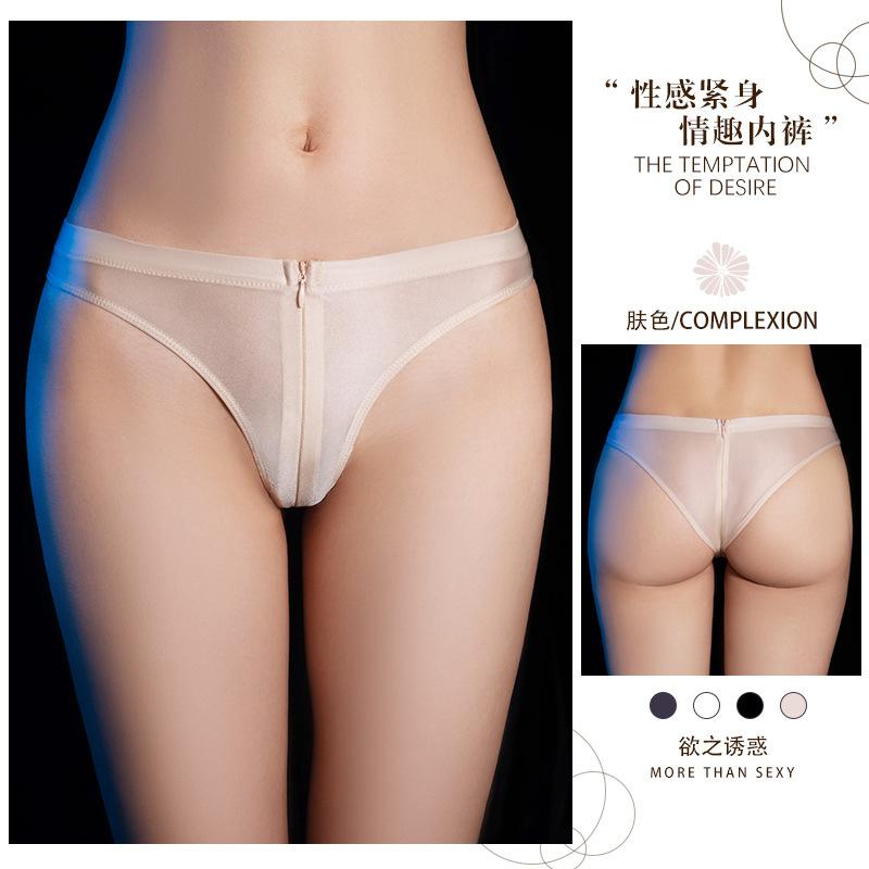 Exotic Summer Fashion Women'S New Clothing Perspective Zipper Decoration High Elasticity Silk Slip Sexy Triangle Underwear Oz3B