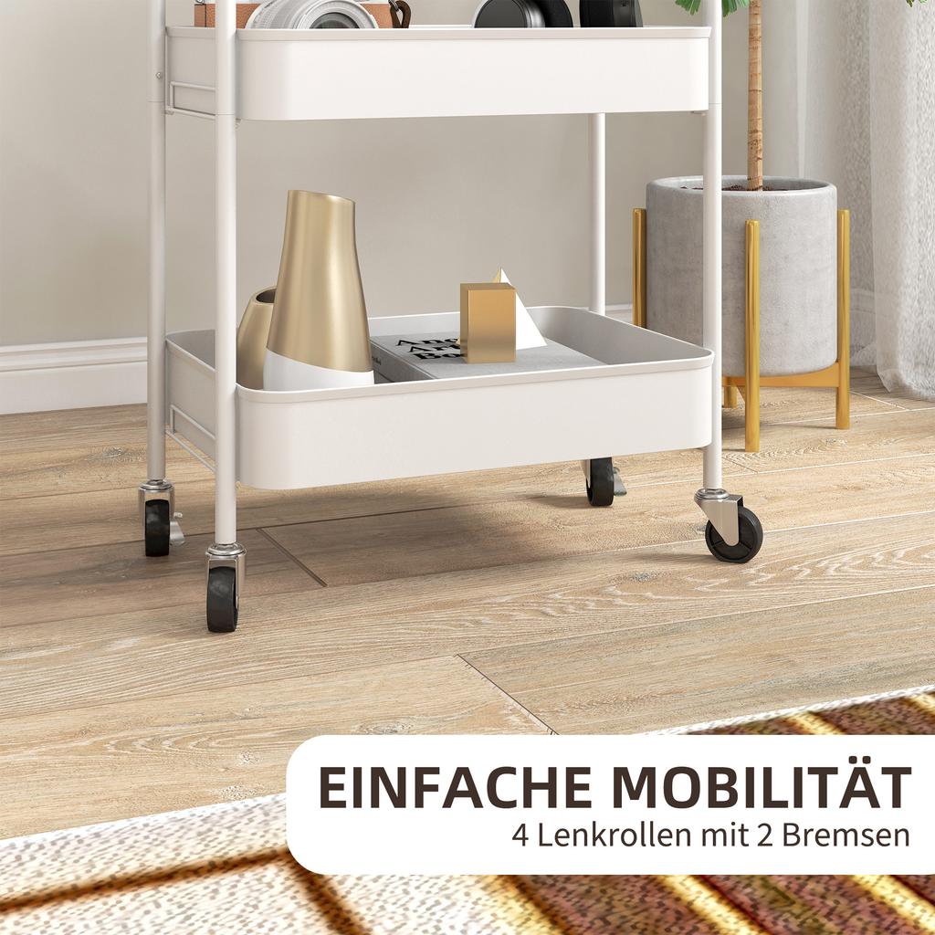Three-Tier Steel Storage Trolley - White