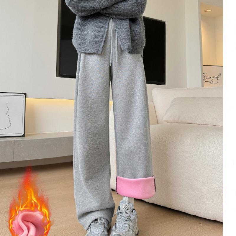 Women's Autumn and Winter New Style Plush Pants Loose Casual Wide-leg Pants Straight Lazily Lazy Little Sweatpants
