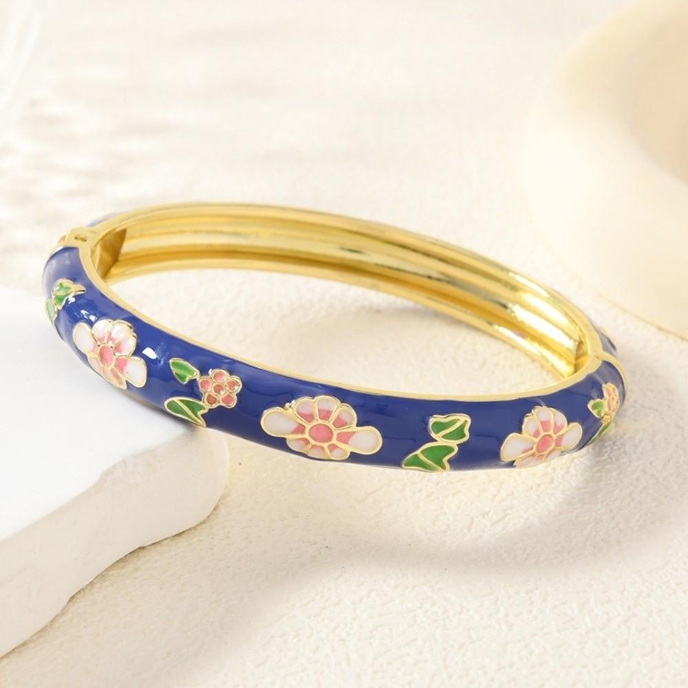 Elegant Enamel Bracelet Colorful Alloy Cloisonne Bangle Ethnic Floral Motifs Vintage Dropped Glaze Bracelet Party Jewelry