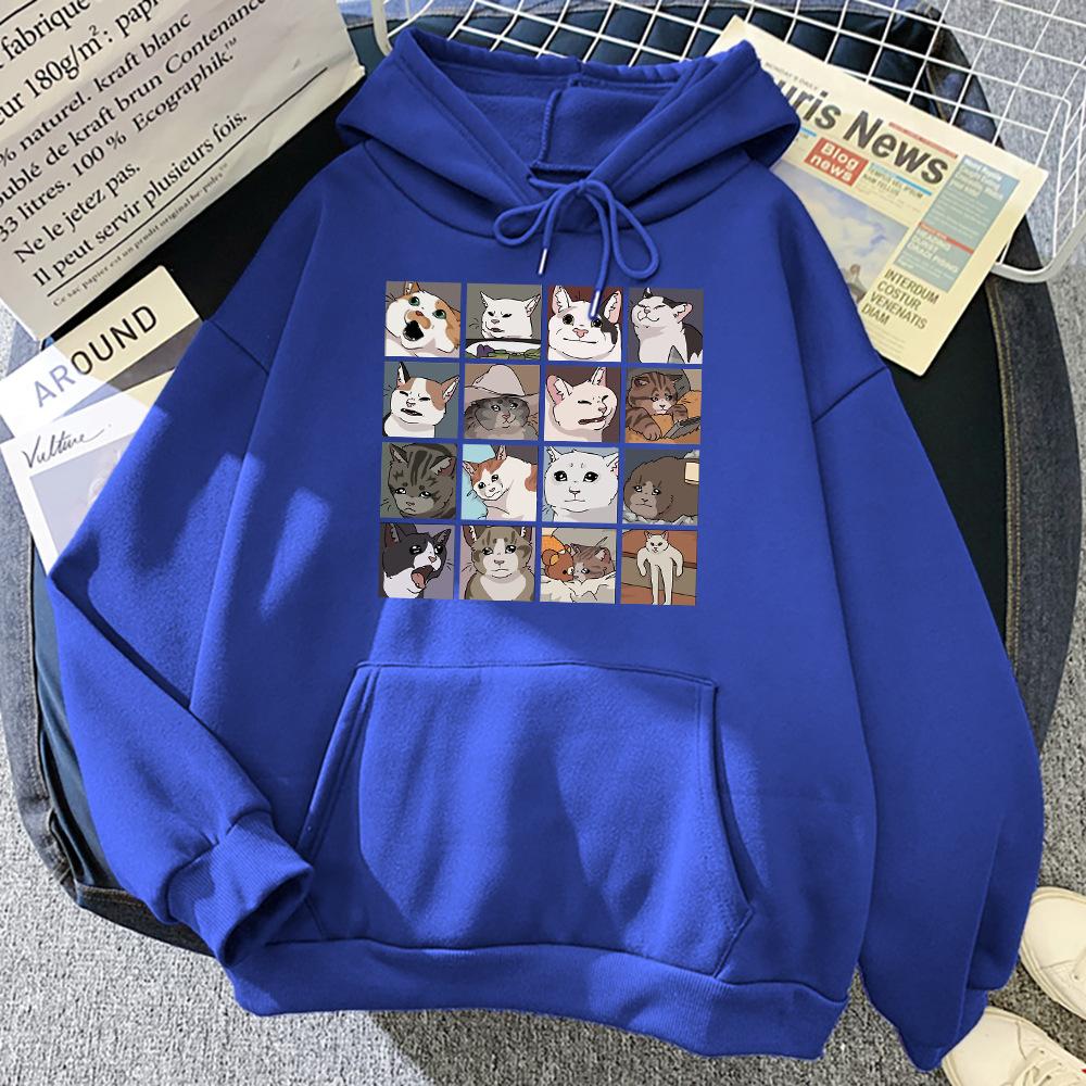 Funny Meme Cats Cartoons Print Women Hoody Hip Hop Crewneck