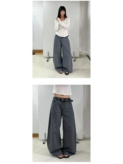 Women's 2026 Spring American Street Style Wide-Leg Balloon Jeans with Curved Drape