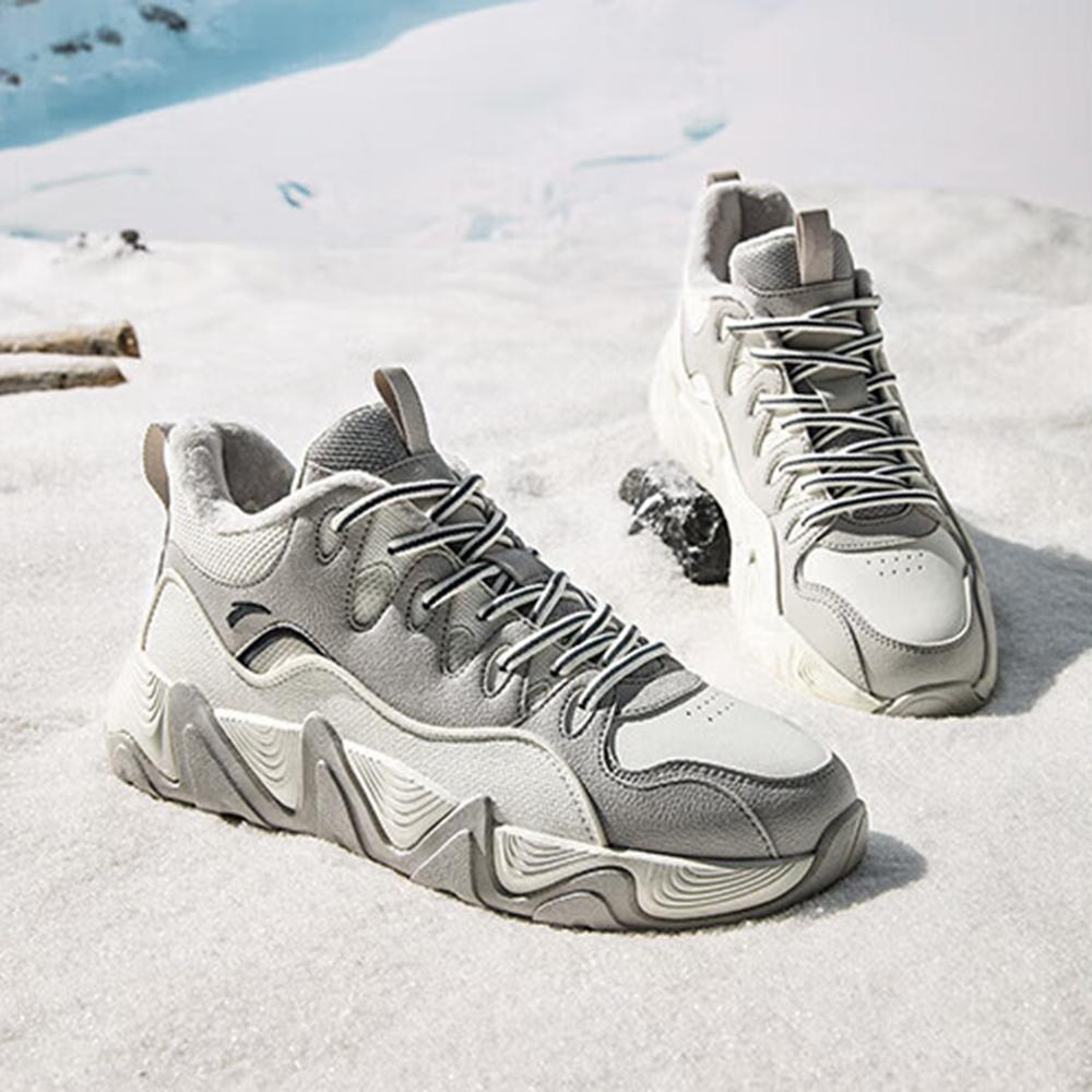 Anta Afterwave 1.0 Fleece Thick Warm Wear-Resistant Mid-Top Sneakers Men Sneakers White Gray 912448916-3