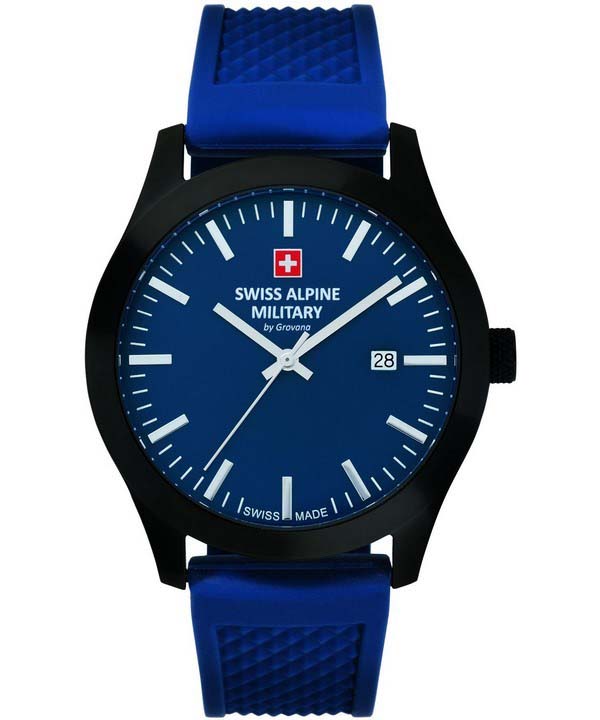

Swiss Alpine Military Combat Basic Rubber Strap Blue Dial Quartz 7055.1875 100M Men s Watch