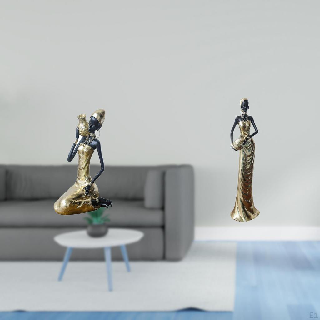 African Tribal Lady Statue Table Decoration Handmade Craft Collectible Art Piece Resin Ornament for