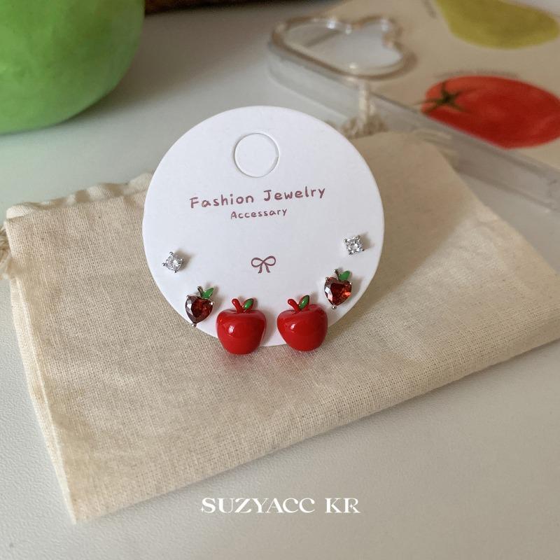 Cartoon drop glaze apple combination stud earrings, new personalized niche high-end earrings, earrings.