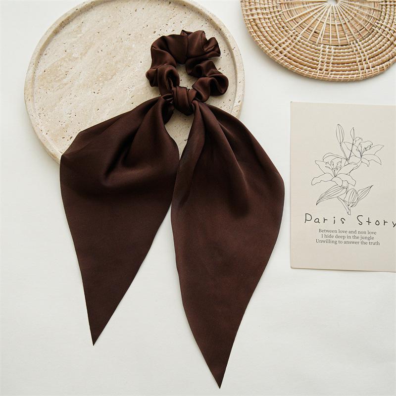 Solid Color Satin Flowing Ribbon Scrunchie & Silky Square Scarf Ponytail Hair Tie