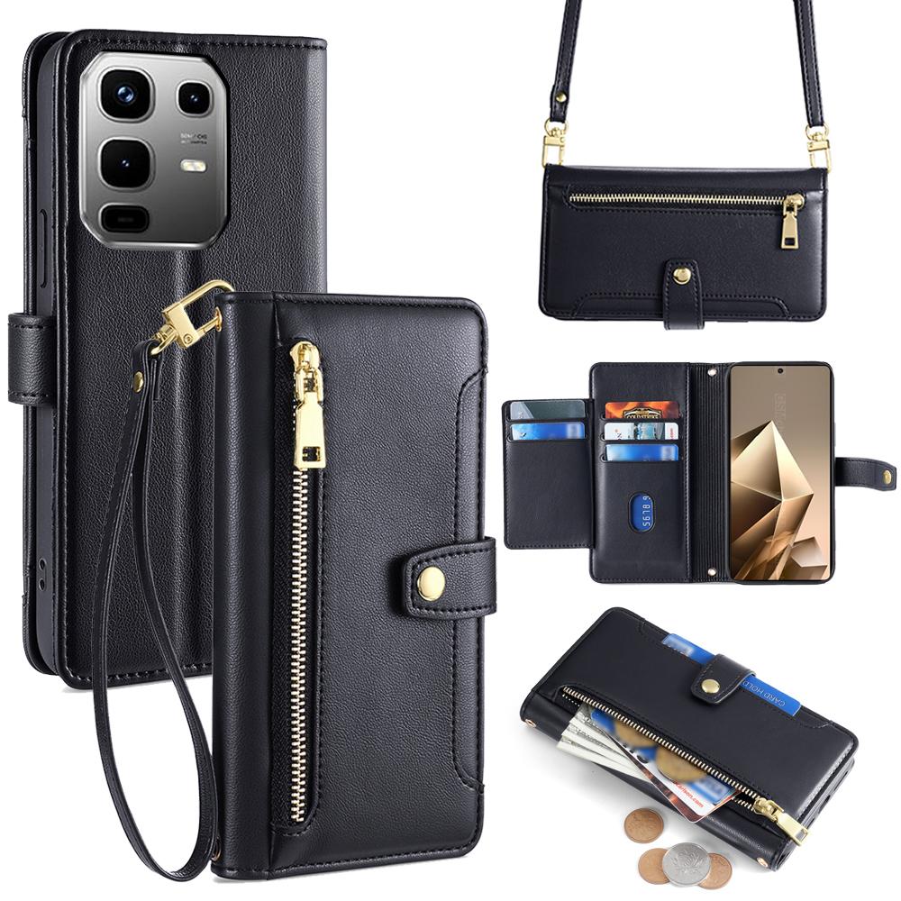 For Infinix Note 50 4G Leather Case Zipper Pocket Wallet Phone Cover with 2 Straps