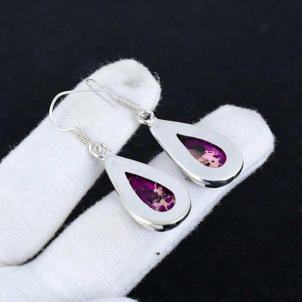 Natural Sea Sediment Gemstone Antique Earrings 925 Sterling Silver Earring, Boho Silver Jewelry Dangle Earrings, Gifts For Wadding Gifts For Her