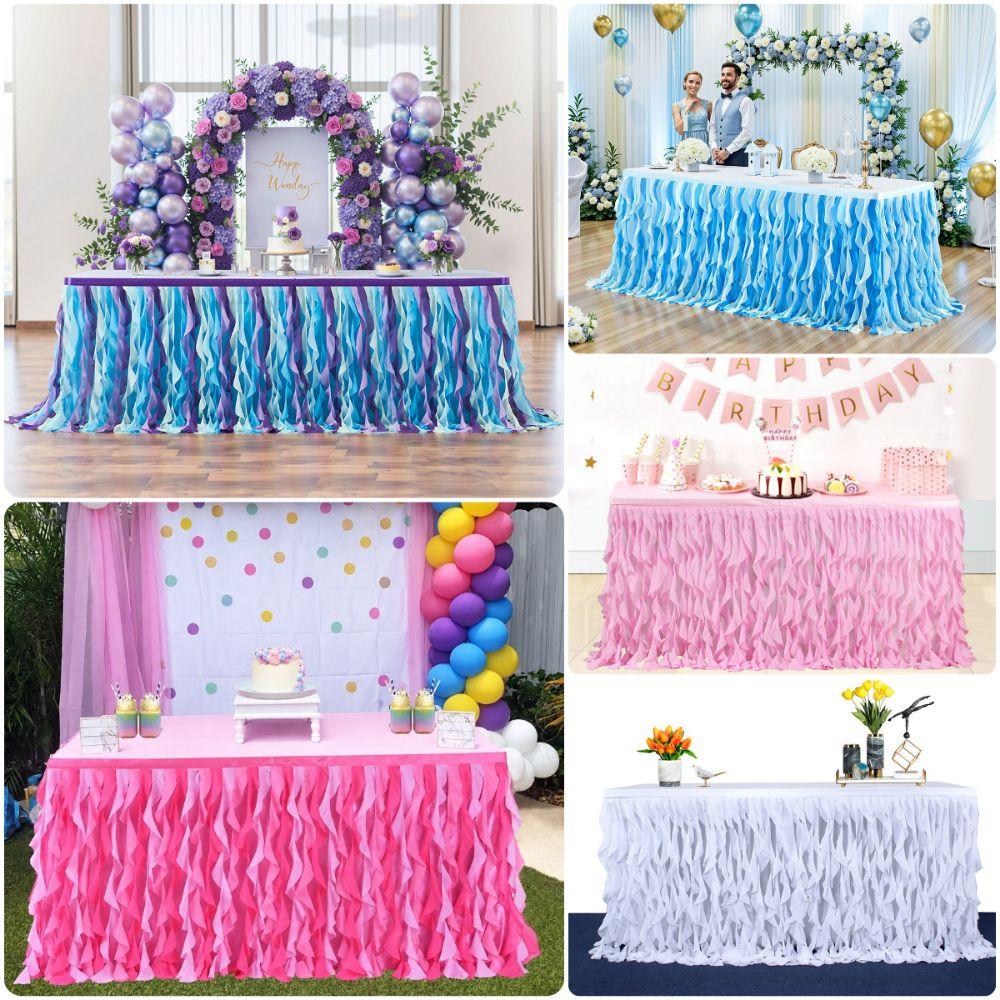 183cm*76cm Ruffle Table Skirt Multicolor Table Skirt Elegant Tulle Table Skirt for Baby Shower