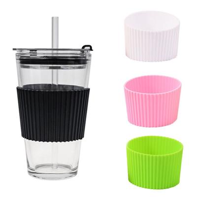 Vertical Stripes Silicone Cup Sleeve Non-slip Heat Insulation Cup Cover Thickened Anti -scald Mug Sleeve Glass