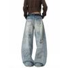 American retro graffiti jeans men's and women's loose straight design wide-leg pants men's trendy brand casual versatile trousers