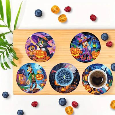 8 Pieces/set Mickey and Minnie Series Diamond Painted Coasters DIY Diamond Art Coasters 5D Full Diamond Diamond Coasters