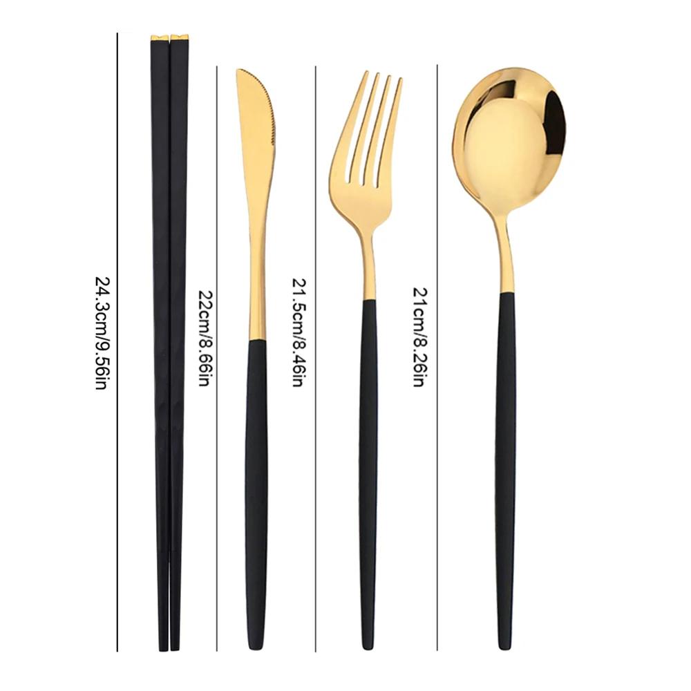 Black Gold Korean Tableware Set 15-20Pcs Luxury Cutlery Set Stainless Steel Dinnerware Knife Fork Spoon Chopsticks Cutlery Set