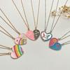 2Pcs Ins Style Heart Rainbow Stitching Necklace Fashion Pendant Alloy Clavicle Chain For Children Best Friend Jewelry Gifts