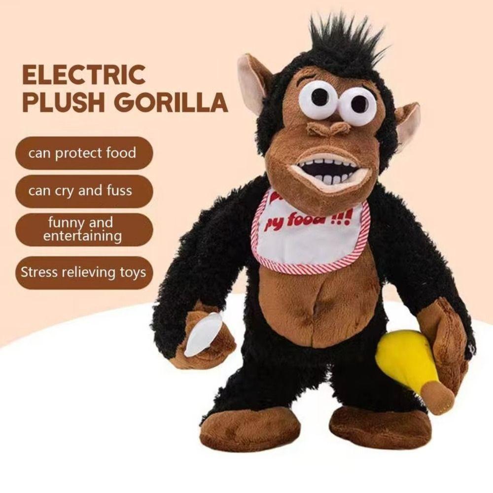 Eating Banana Electric Moving Monkey Toy Fluffy Guarding Food Plush Toy Festival Party Decor