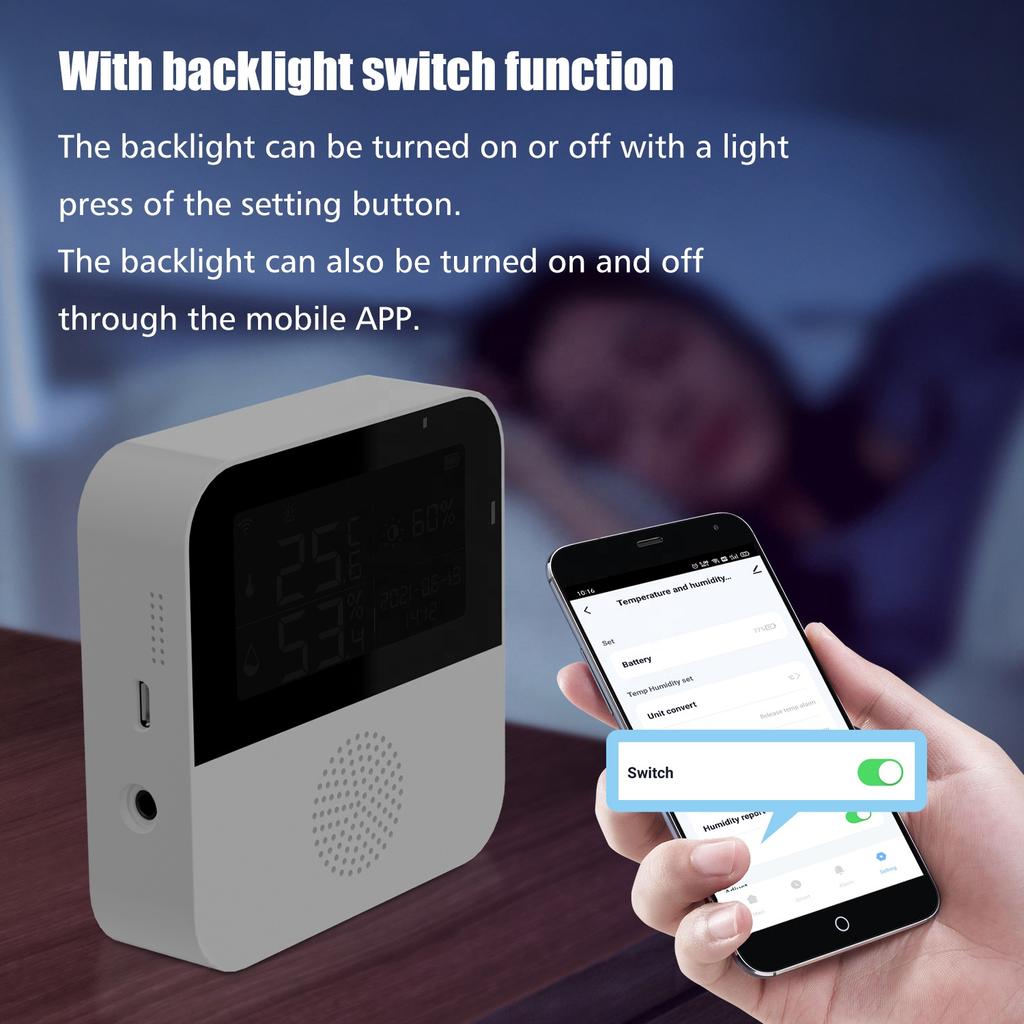 Smart Wireless WiFi Digital Thermometer Hygrometer LCD Screen Home Tuya APP Notification WIFI Temperature and Humidity Sensor